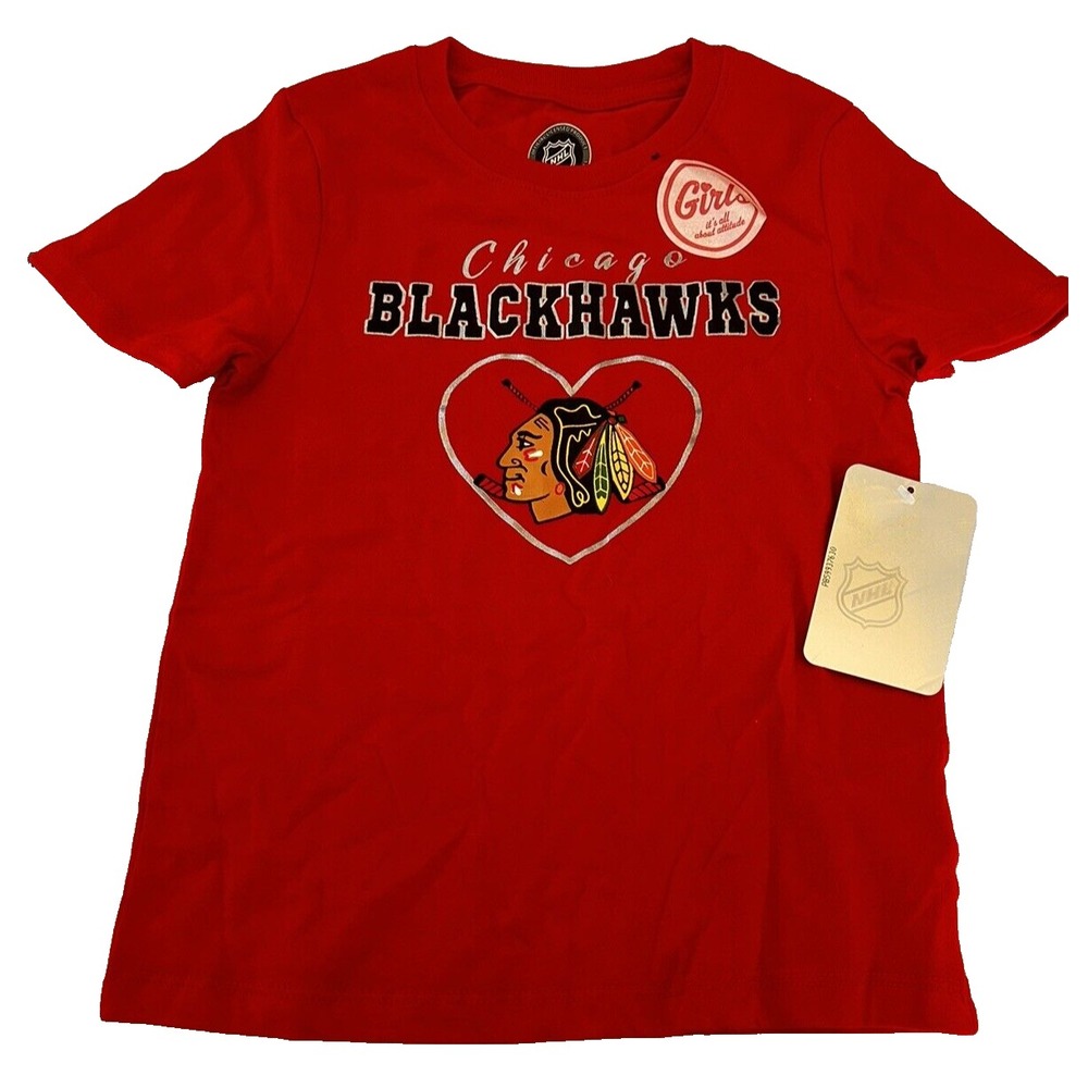 NHL Chicago Blackhawks Girls Short Sleeve Cotton T-Shirt Tee Red, Small 6/6X BxG